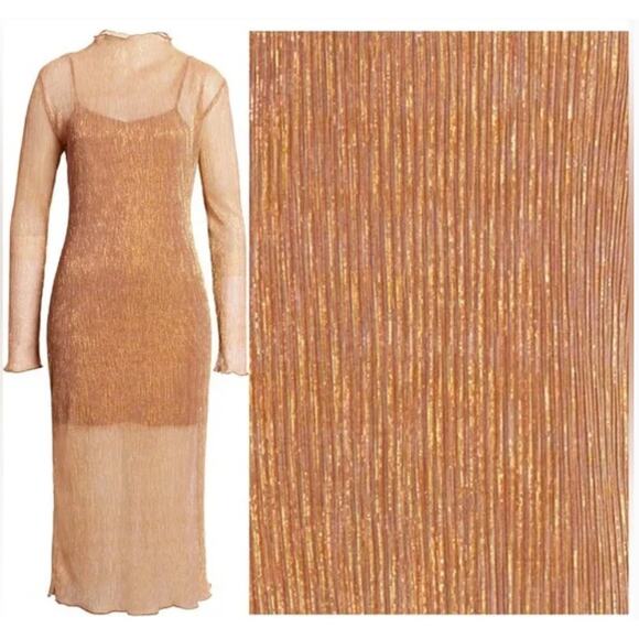 Leith Champagne Gold Long Sleeve Sheer Midi Dress Size 1X NWT Party Holiday NYE - Picture 9 of 16